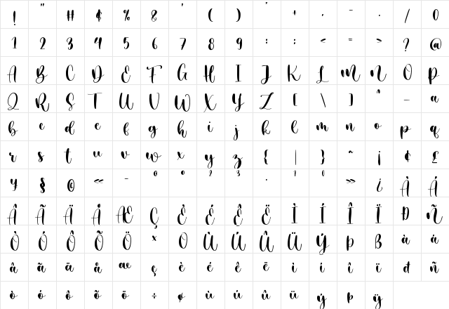 Warmesty Regular  glyph index