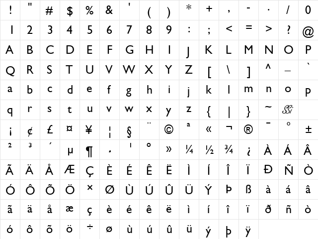 Gill SSi Regular  glyph index