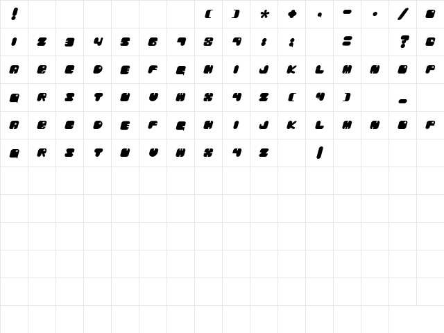 Future Chibaraki Regular  glyph index