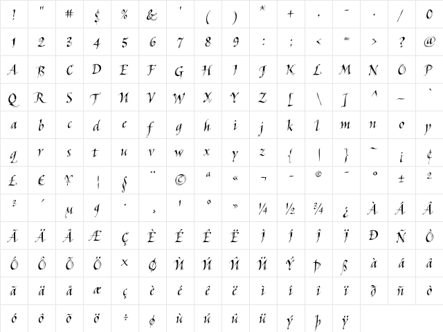 HederaITC Medium  glyph index