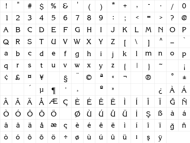 TR Eagles Regular  glyph index