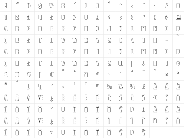 Punch Outline Regular  glyph index