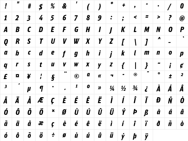 DB Sans Comp Altern Black Italic  glyph index