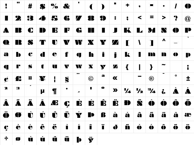 GE Bravo Regular  glyph index