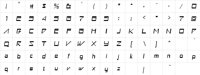 squaresueeze Regular  glyph index
