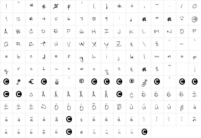 WhiteyFord Regular  glyph index