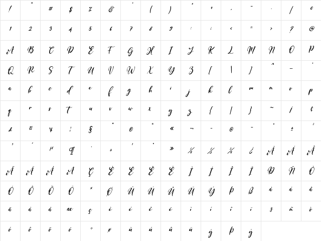 Purple Bougenville Italic Regular  glyph index