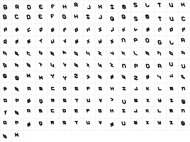 YAY USA Leftalic Italic  glyph index