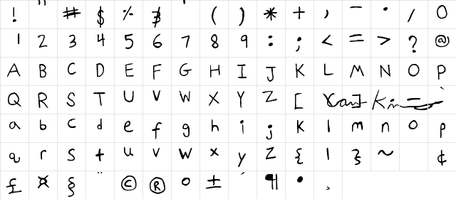 Kindergarten Cam Regular  glyph index