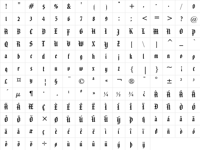 American Text Regular  glyph index