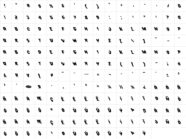 Count Suckula Leftalic Italic  glyph index