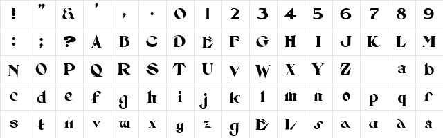 Setebos Regular  glyph index
