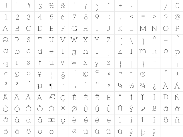 ITC Lubalin Graph Std Extra Light  glyph index