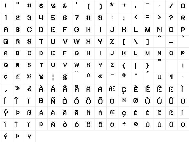 Iori Regular  glyph index