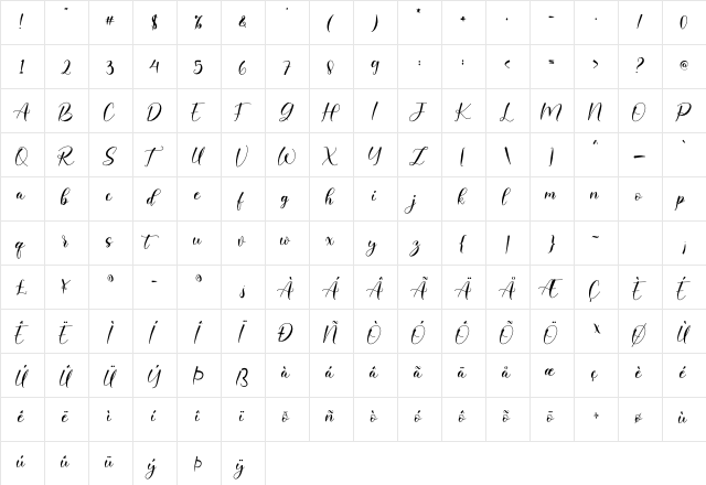 Clarista Regular  glyph index