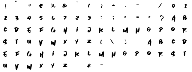 Inzomniac Regular  glyph index