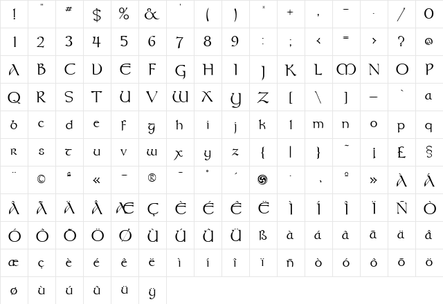Meath FLF Regular  glyph index
