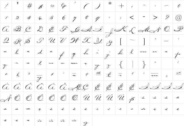 Carlotta Regular  glyph index