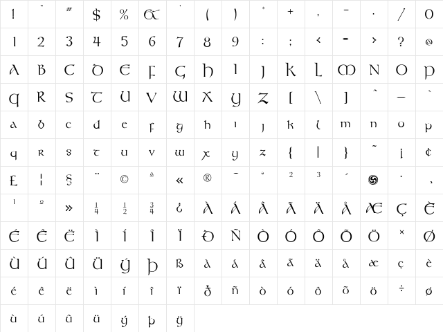 KellsFLF Regular  glyph index