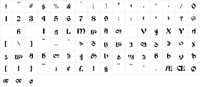 Becker Georgian Regular  glyph index