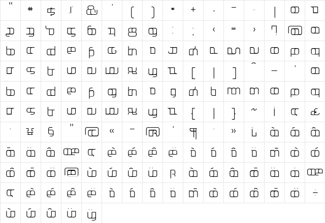 Jakone Regular  glyph index