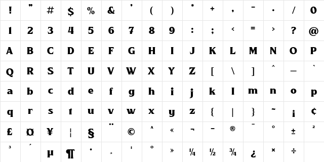 Killarney Regular  glyph index