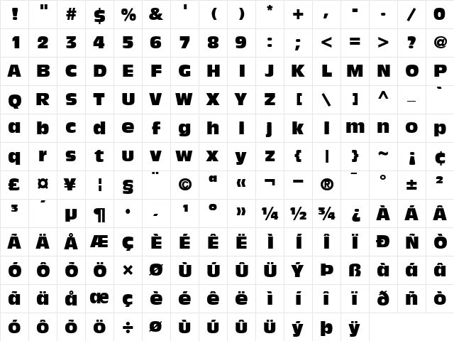 AntiqueOlivecompact Regular  glyph index