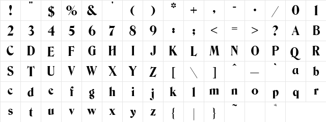 Berns Normal  glyph index