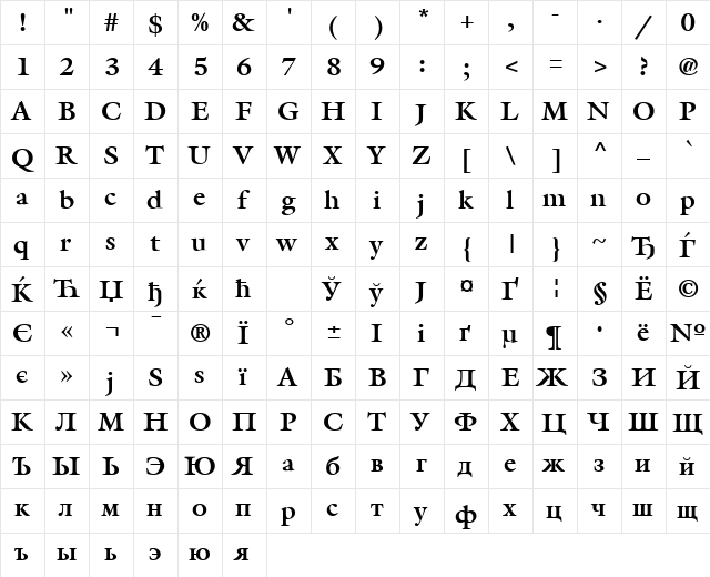 AGGalleon Bold  glyph index