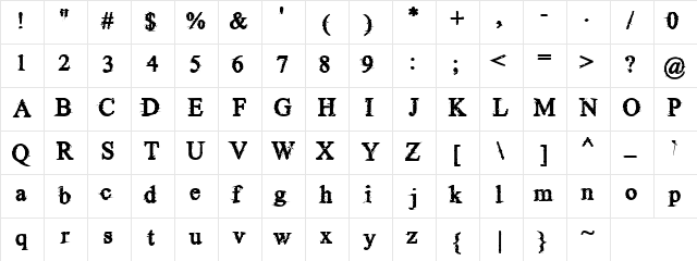 Nova Cane Regular  glyph index
