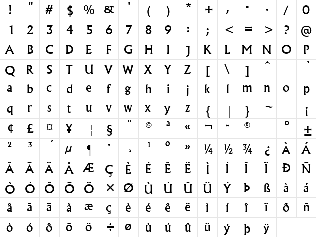 Albertus Medium Regular  glyph index