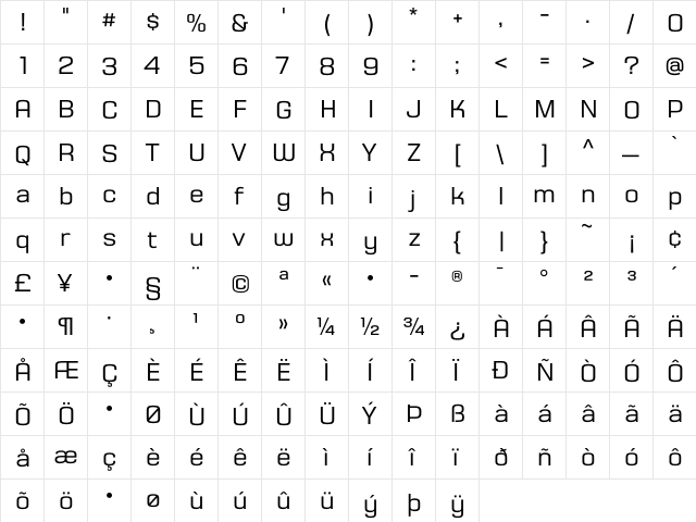 HouseGothicHG23Text Light  glyph index