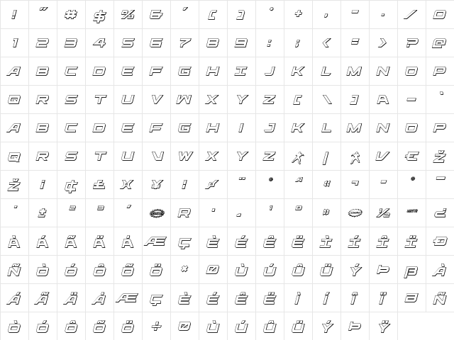 Ghost Clan 3D Italic Italic  glyph index