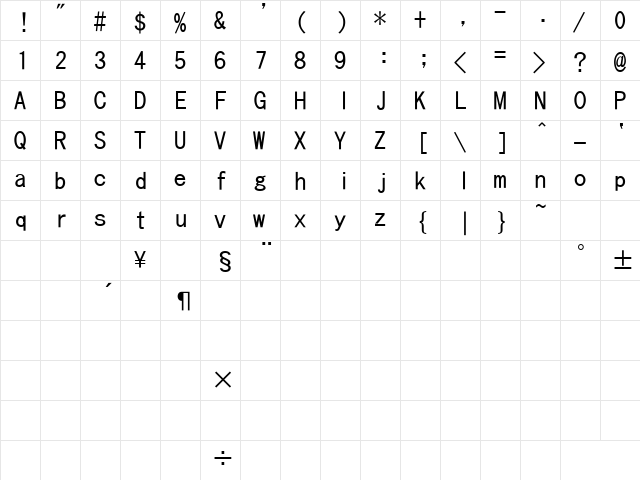 Kochi Gothic Regular  glyph index
