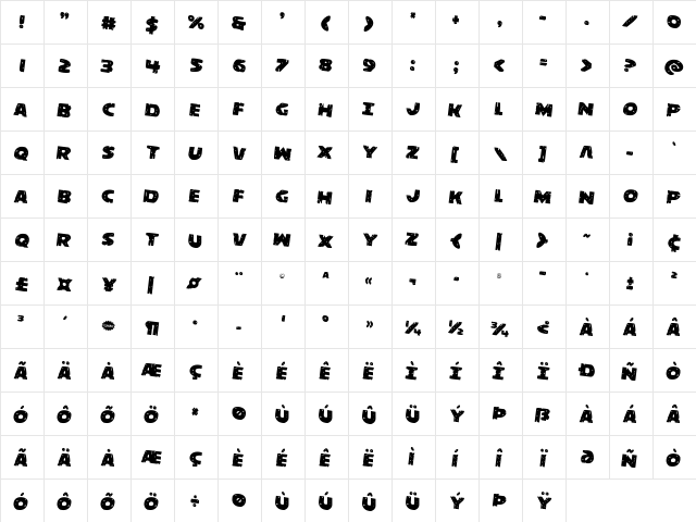 Behemuth Rotated 2 Regular  glyph index