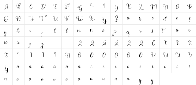 Celinetta - Demo Regular  glyph index