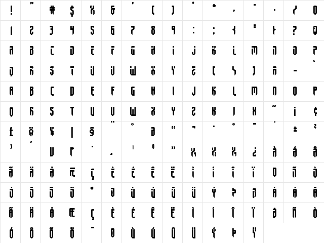 Fedyral II Title Regular  glyph index