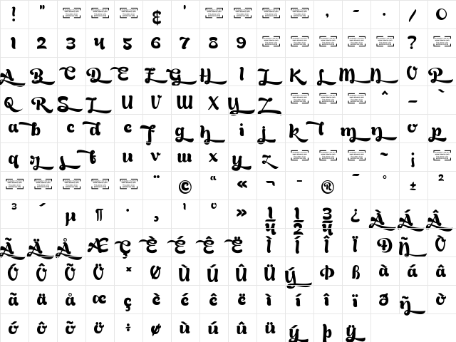Bready C-Clockwise Demo Regular  glyph index