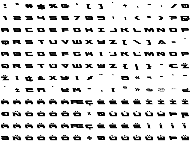 Predataur Leftalic Italic  glyph index