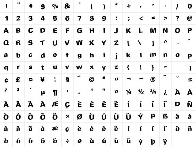 At Regular  glyph index