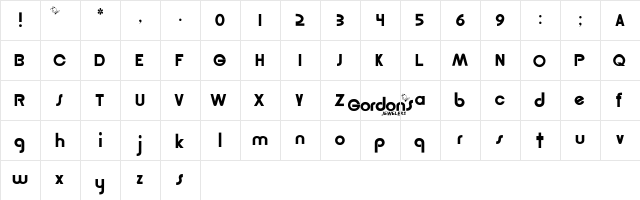 PCGolden Regular  glyph index