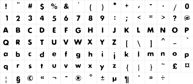 ExposureRoughTwoC Regular  glyph index