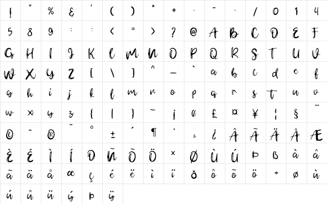 Gerimist Regular  glyph index