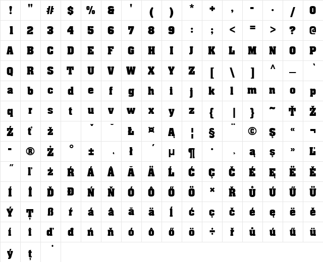 AachenDEEBol Regular  glyph index