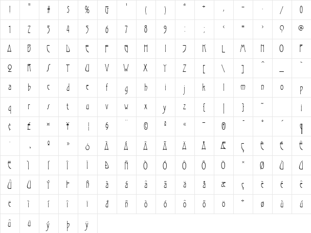 Gradl Regular  glyph index