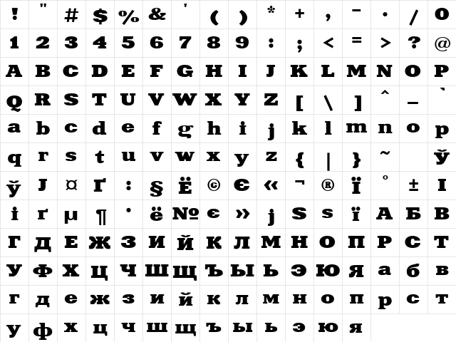 XeniaExtended Bold Cyrillic  glyph index
