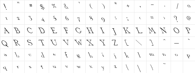 Dickens Extreme Lefty Regular  glyph index