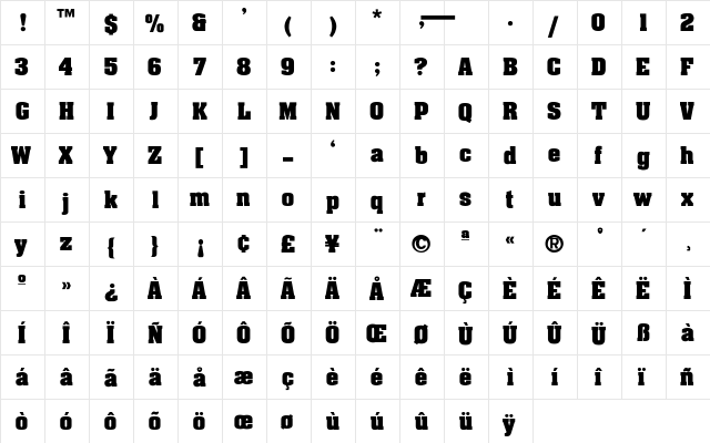 Lakeland Light Regular  glyph index