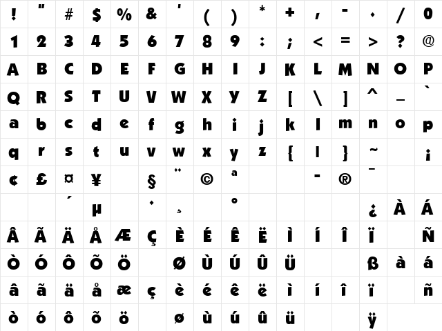 Boulder Regular  glyph index