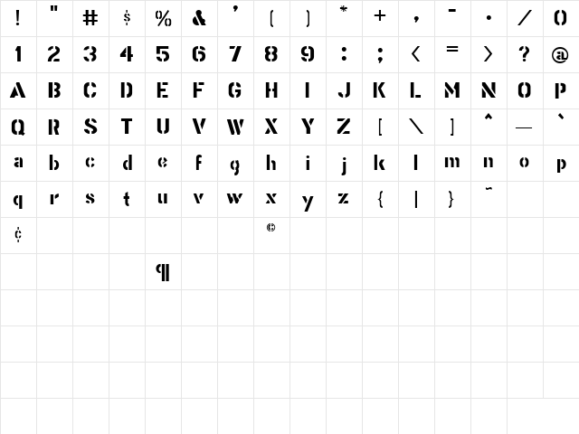 Stencil Gothic JL Regular  glyph index